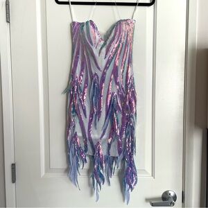 Strapless Sequin Dress in blue and Purple and white mini cocktail dress